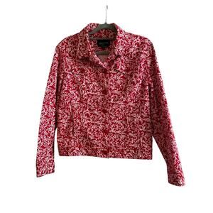 Jones New York Signature Stretch Red and White Jacket Size L Large
